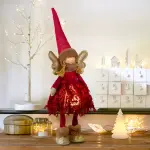 Ange de no�l lumineux � piles (h48 cm) f�e clair de lune rouge