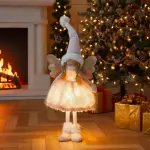 Ange de no�l lumineux � piles (h50 cm) gladys robe rose