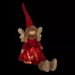 Ange de no�l lumineux � piles (h55 cm) f�e clair de lune assise rouge