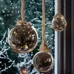 Boule lumineuse � piles 40 led (d20 cm) glac�e gris et blanc chaud