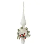 Cimier de sapin en verre moineau sauvage blanc enneigé Cimier de sapin en verre moineau sauvage blanc enneigé