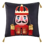 Coussin de no�l carr� (40 cm) casse - noisette bleu marine