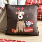 Coussin no�l carr� (40 cm) joyeux marron chocolat