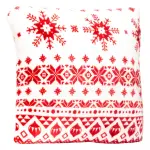 Coussin de no�l carr� (40 x 40 cm) flocons de neige rouge et blanc