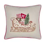 Coussin de nol carr brod (45 x 45 cm) traineau beige