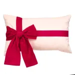Coussin de nol rectangulaire (50 x 30 cm) n?ud en velours rouge et cru