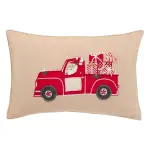 Coussin de no�l rectangulaire (59 x 39 cm) voiture du p�re no�l rouge et beige