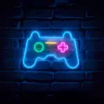 Enseigne lumineuse non (h28 cm) manette de jeux bleu