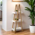 Etagère bois et bambou (h84 cm) pyramide 3 niveaux blanche Etagère bois et bambou (h84 cm) pyramide 3 niveaux blanche