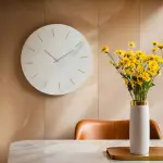 Horloge murale en bois (d51 cm) marbre blanc