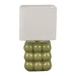 Lampe � poser carr�e en c�ramique (h27 cm) pompon verte