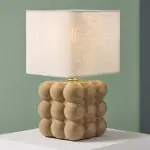 Lampe � poser en c�ramique (h27 cm) pompon beige