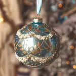 Lot de 2 boules de nol en verre (d100 mm) perle glace bleu