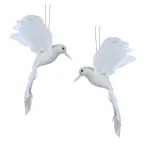 Lot de 2 oiseaux  suspendre (h8 cm) colibri de nol blanc