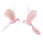 Lot de 2 oiseaux  suspendre (h8 cm) colibri de nol rose poudr