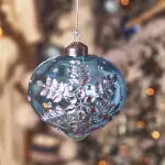 Lot de 2 suspensions de no�l en verre (d100 mm) �clat de no�l bleu ciel