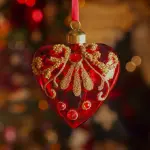 Lot de 2 suspensions en verre (h8 cm) coeurs pr�cieux rouge paillet� or