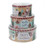 Lot de 3 botes de rangement en mtal rondes personnages de nol multicolore