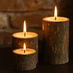 Lot de 3 bougeoirs (d6 cm) rondin de bois