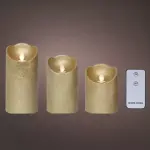 Lot de 3 bougies led vacillantes (d7, 5 cm) cire naturelle or