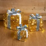 Lot de 3 cadeaux lumineux � piles 90 led (h29 cm) festif or et blanc chaud