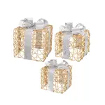 Lot de 3 cadeaux lumineux à piles 90 led (h29 cm) festif or et blanc chaud Lot de 3 cadeaux lumineux à piles 90 led (h29 cm) festif or et blanc chaud
