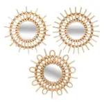 Lot de 3 miroirs (d28 cm) soleil rotin naturel