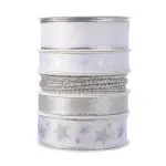 Lot de 5 rubans de nol 3 m - satin et toiles argent