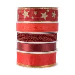 Lot de 5 rubans de nol 3 m - satin et toiles rouge
