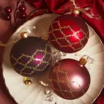 Lot de 6 boules de no�l en verre (d80 mm) art d�co assorti rouge