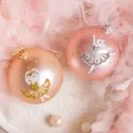 Lot de 6 boules de no�l en verre (d80 mm) ballerines rose et perle