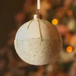 Lot de 6 boules de no�l en verre (d80 mm) ballotine blanc laine