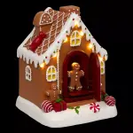 Maisonnette lumineuse, musicale et anim�e � piles (h16 cm) joyeux pain d'�pices