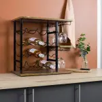 Meuble range - bouteilles industriel 12 emplacements et porte - verres (h50 cm) arthur noir