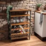 Meuble range - bouteilles industriel 18 emplacements et porte - verres (h100 cm) hugo marron