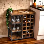 Meuble range - bouteilles industriel 18 emplacements et porte - verres (h82 cm) paul marron