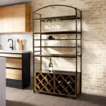 Meuble range - bouteilles industriel 32 emplacements et porte - verres (h180 cm) marceau marron