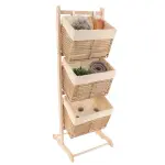 Meuble de rangement 3 paniers inclin�s (h102 cm) paulownia beige