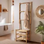 Meuble de rangement dressing avec crochets en bambou (70 x h190 cm) hano�