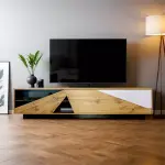 Meuble tv en bois design (l180 x 40 cm) alabama blanc, noir et naturel