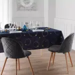 Nappe de noël rectangulaire anti tache (150 x 300 cm) star bleu marine et doré Nappe de noël rectangulaire anti tache (150 x 300 cm) star bleu marine et doré