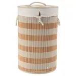 Panier à linge rond et pliable (h55 cm) bambou naturel et beige Panier à linge rond et pliable (h55 cm) bambou naturel et beige