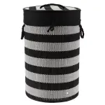 Panier � linge rond et pliable (h55 cm) bambou noir et blanc