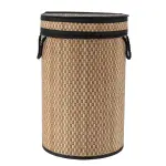 Panier à linge rond et pliable (h55 cm) damier noir et naturel Panier à linge rond et pliable (h55 cm) damier noir et naturel