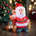 P�re no�l et renne lumineux solaire 80 led (h40 cm) les copains blanc froid