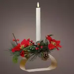 Photophore avec bougie led (h12 cm) fleur de nol blanc chaud