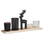 Plateau dcoratif 4 photophores magie de nol bois et noir