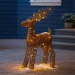 Renne lumineux � piles 50 micro led (h55 cm) rotin brun / blanc chaud