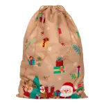 Sac cadeau en jute (h70 cm) lutin et pre nol beige
