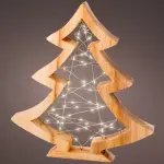 Sapin lumineux  piles 47 led (h32 cm) astre en bois blanc chaud